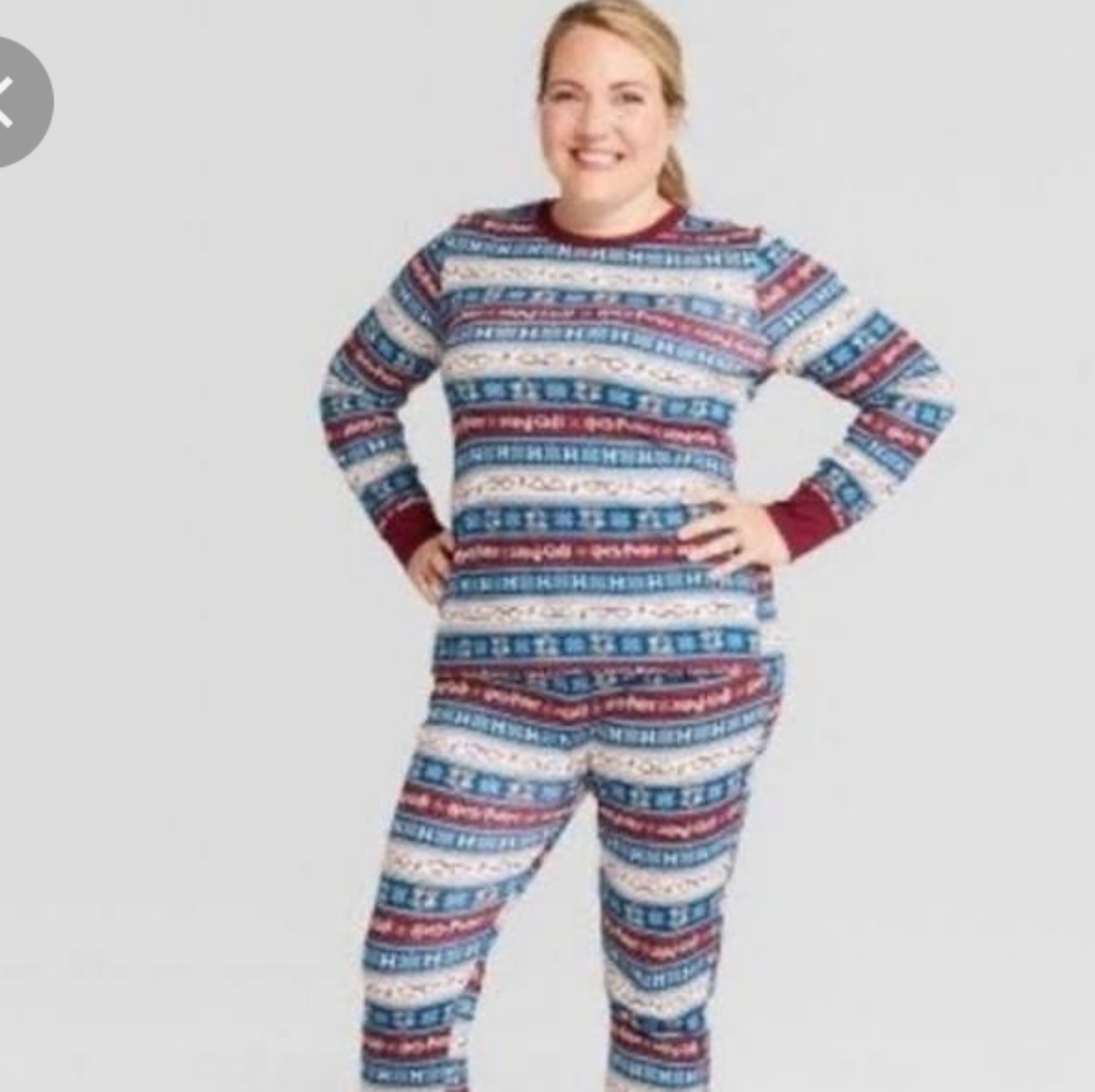 Harry Potter Winter Snowflake Glasses Maroon Blue Pajama Top Sleepwear Large - Picture 2 of 10